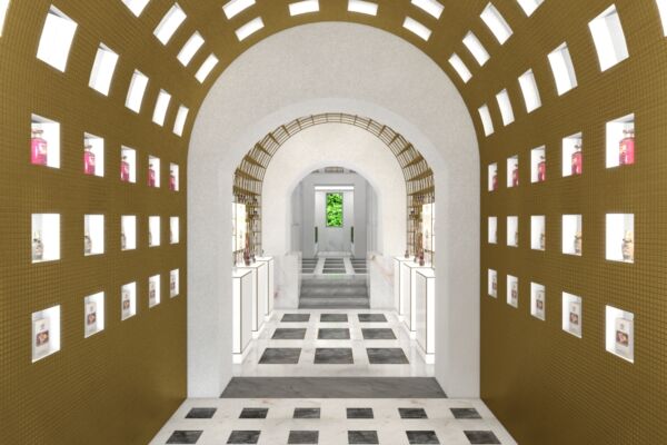 Rendering progetto allestimento negozio Creed Roma