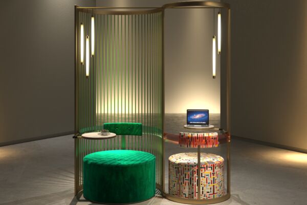 struttura in ottone con poltroncine